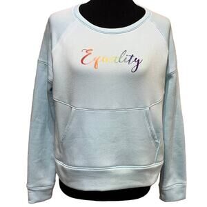 Hand Printed Upcycled Womens Medium Equality Rainbow LGBTQ Pride Sweatshirt